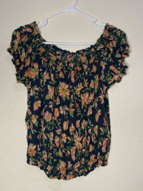 Free People Medium Floral Off Shoulder Sheer Top Peasant Blouse